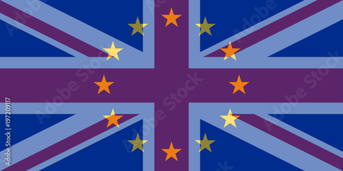brexit great britain flag under blue european union EU flag, united kingdom exit from EU