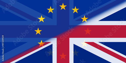 brexit blue european union EU half flag and great britain half flag, united kingdom exit concept