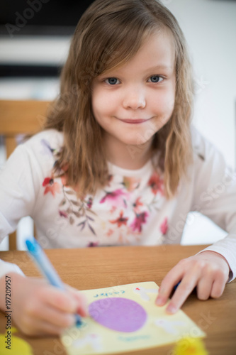 Girl At Home Designing Home Made Easter Card