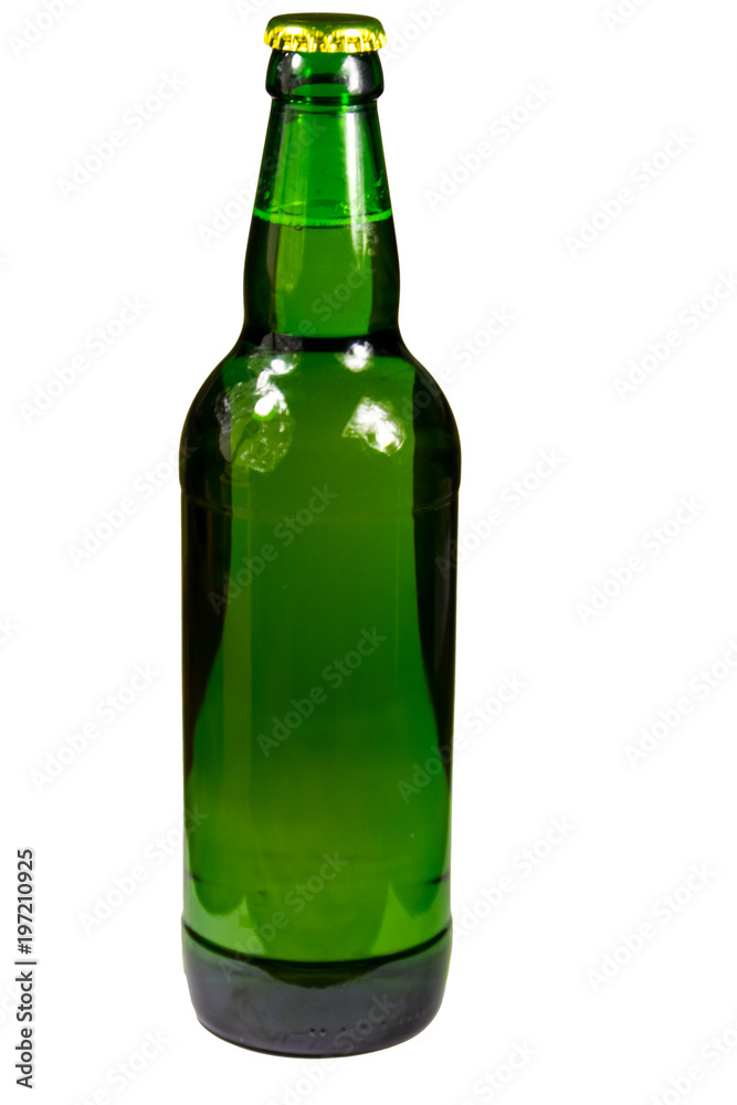 Green bottle of beer isolated on white background Green bottle of beer isolated on white background