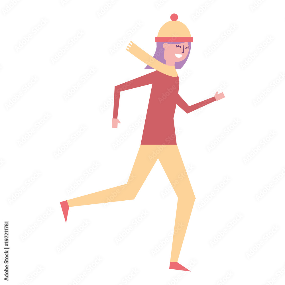 cute woman running in warm clothes vector illustration cute woman running in warm clothes vector illustration