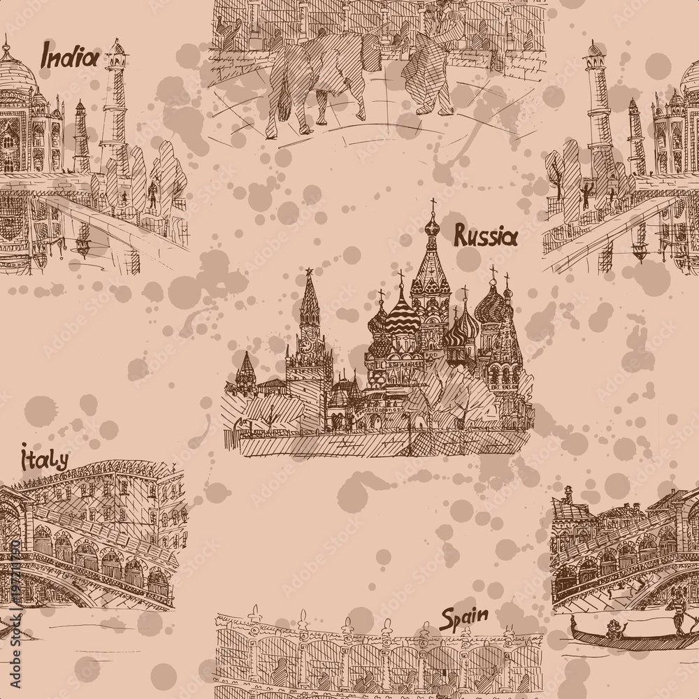 sketch drawing brown pattern travel countries