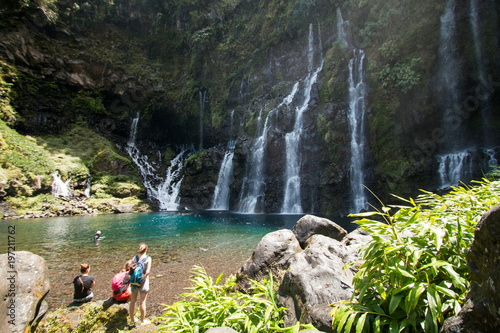 Cascade du Grand Galet dans la vallée de Langevin, île de la Réunion, France photo