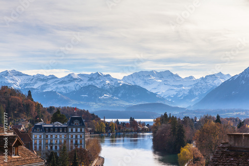 Beautiful view of Thun city and Bernese Alps