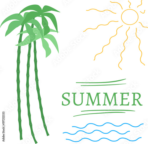 Summer simple set elements - text, wave, sun, palm photo