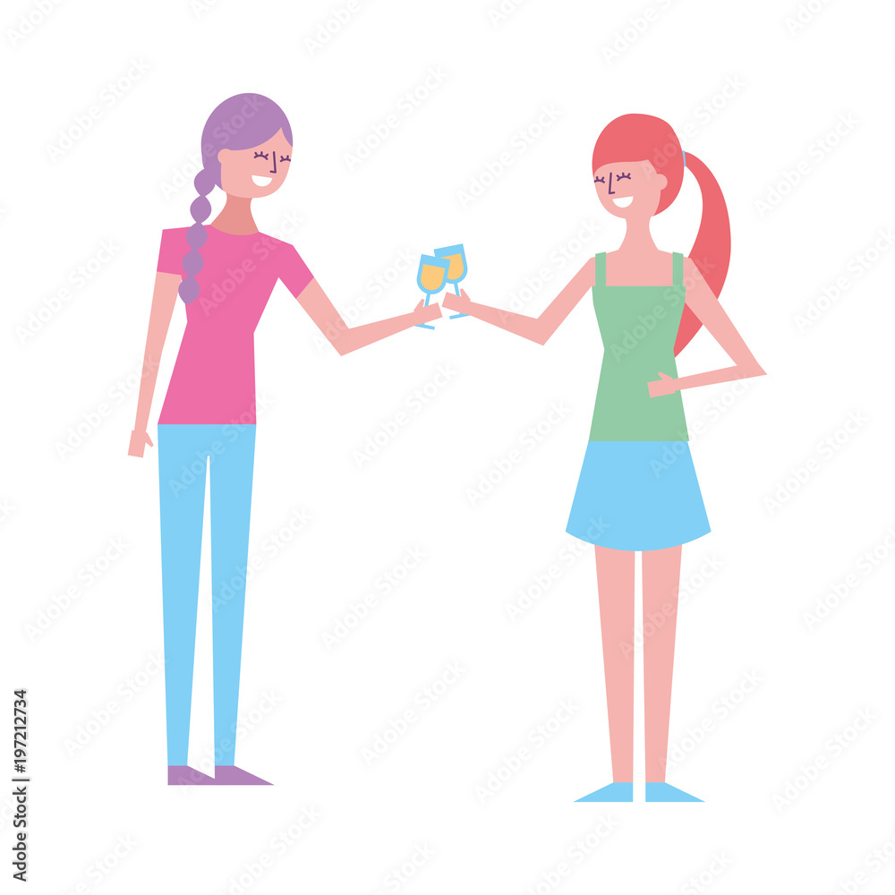 two happy girls making a toast with the glasses vector illustration
