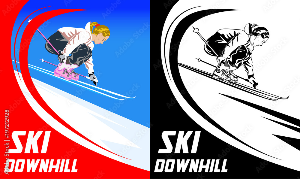 Poster with sport girl skier. Vector illustration.