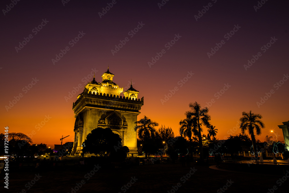 sunset at Triumphal arch, Laos