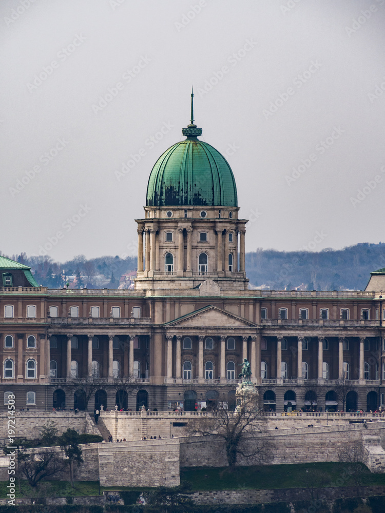 View of the Royal castle in Budapest from Historische Kirche, St.-Stephans-Basilika in Budapest,with a zoom lens