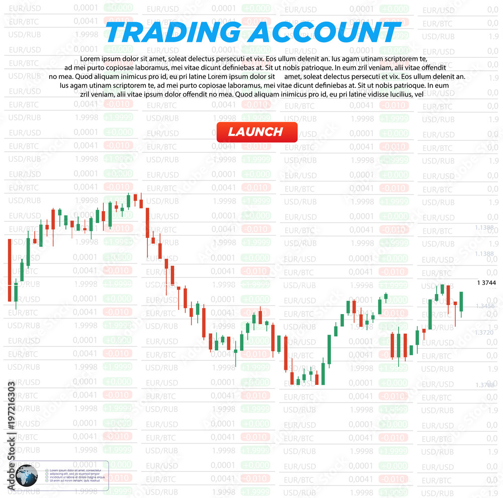 Trading platform account. UI business analysis and investing. Market trade. Binary option. Money Making. Buy and sell indicators vector illustration