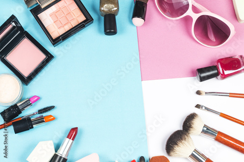 Color background lady cosmetics,