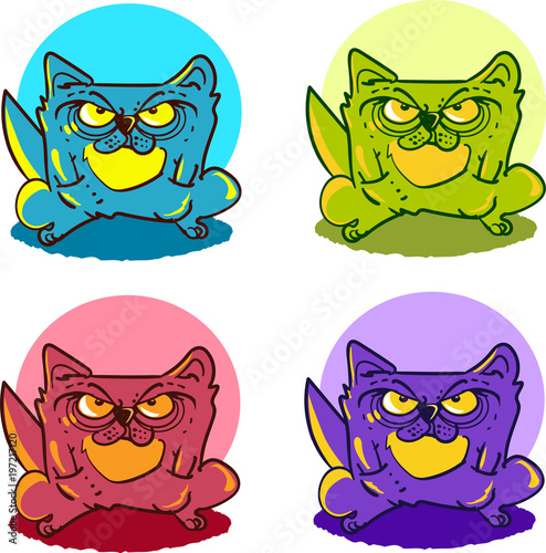 angry cat sitting on the ground quad color tint cartoon style vector illustration