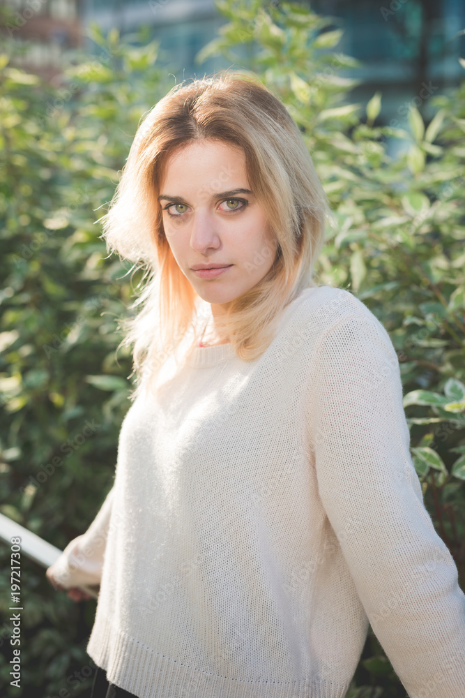 young beautiful blonde woman outdoor