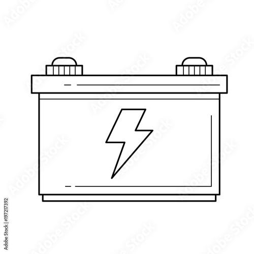 Car battery vector line icon isolated on white background. Accumulator or car battery line icon for infographic, website or app.
