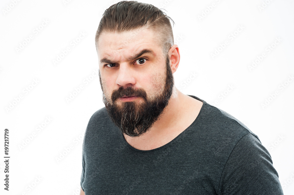 Screaming man with a mohawk and beard, isolated