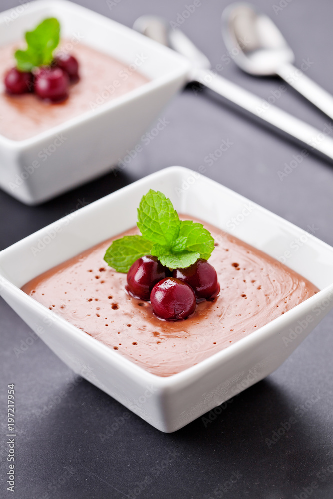 Homemade Chocolate Mousse With Cherries