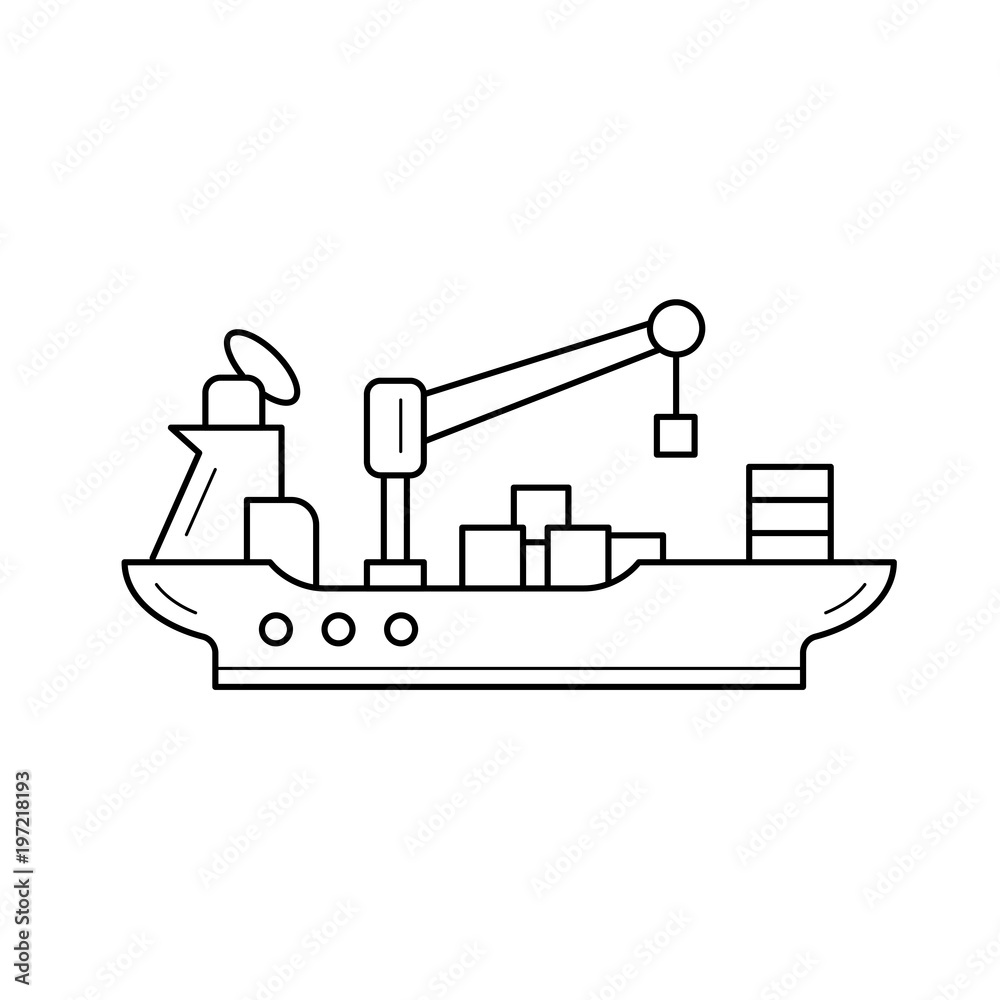 Water transportation vector line icon isolated on white background. Delivery of cargo on water line icon for infographic, website or app.