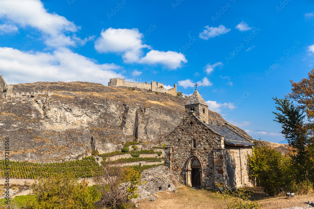 Ruin of the Tourbillon castle and old chapel in Sion