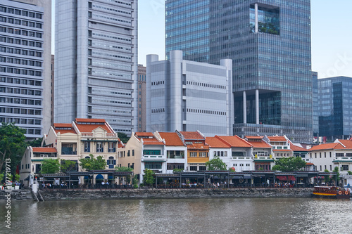 Boat quay historical district in Singapore