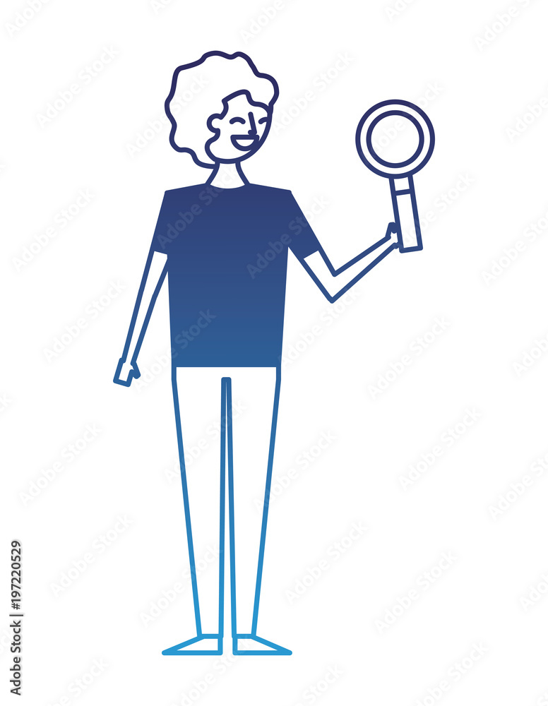 smiling man cartoon holding magnifier glass vector illustration degraded blue smiling man cartoon holding magnifier glass vector illustration degraded blue