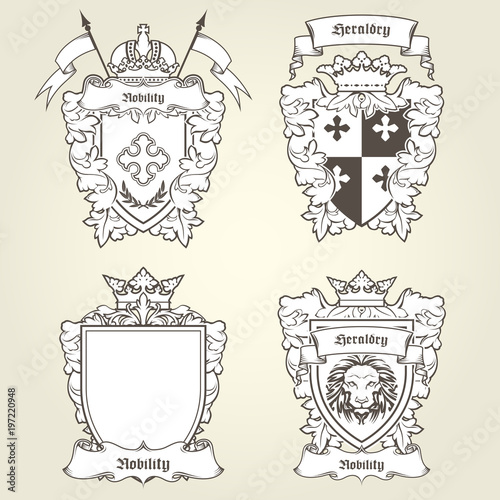 Coat of arms and blazons - heraldic shields and imperial emblems