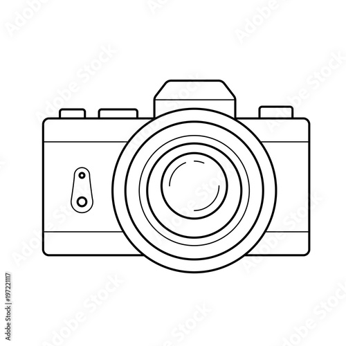 Retro camera vector line icon isolated on white background