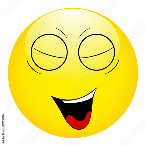 Smiley with his eyes closed and his mouth open.