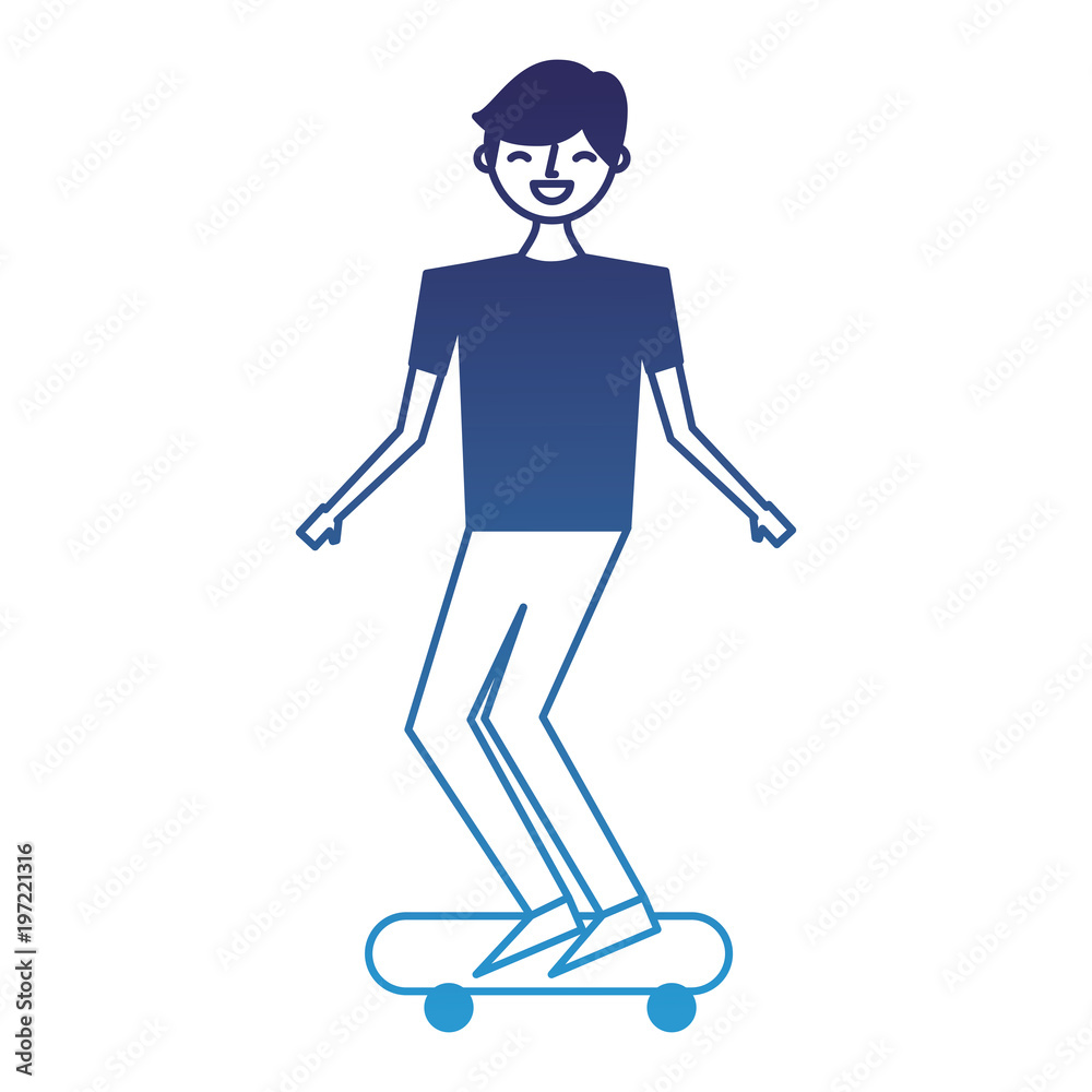 young man riding on skateboard enjoying vector illustration degraded blue