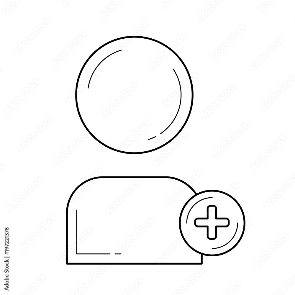 Add or plus user vector line icon isolated on white background. Plus user line icon for infographic, website or app. Scalable icon designed on a grid system. Add or plus user vector line icon isolated on white background. Plus user line icon for infographic, website or app. Scalable icon designed on a grid system.