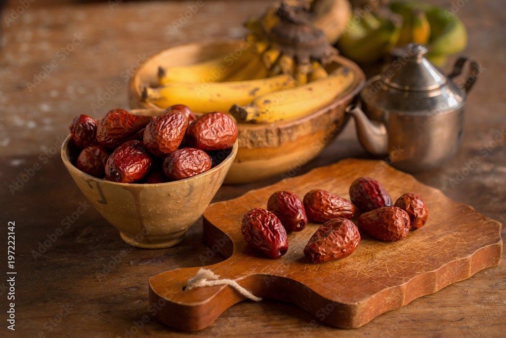 Dried red date or Chinese jujube. Traditional herbal medicine Stock