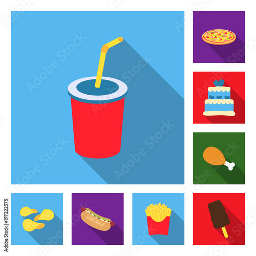 Fast food flat icons in set collection for design.Food from semi-finished products vector symbol stock web illustration.