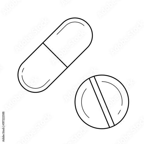 Medication pills vector line icon isolated on white background