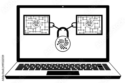 iota block chain technology on a screen laptop