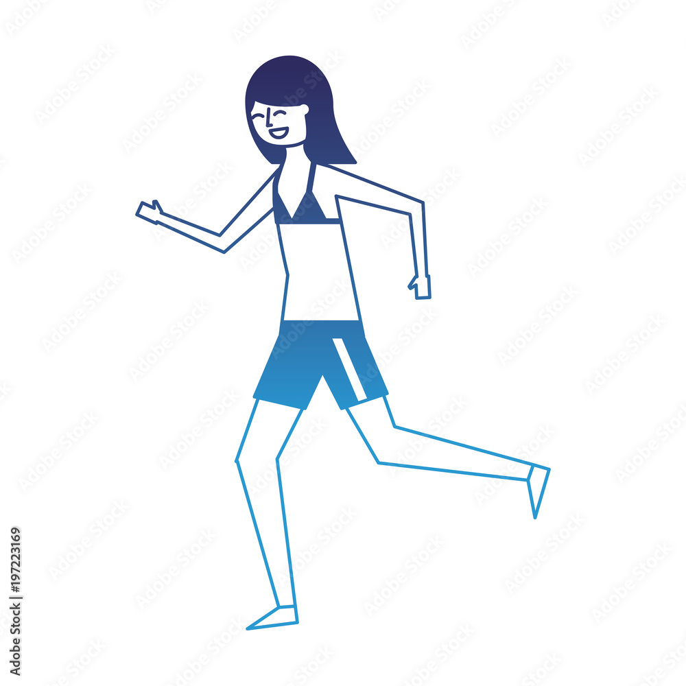 happy woman in swimsuit running image vector illustration degraded blue