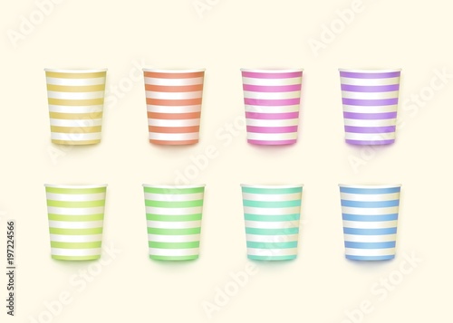 Paper cup Set 3d Collection for design of food packaging and advertising Fashionable pastel palette Vector