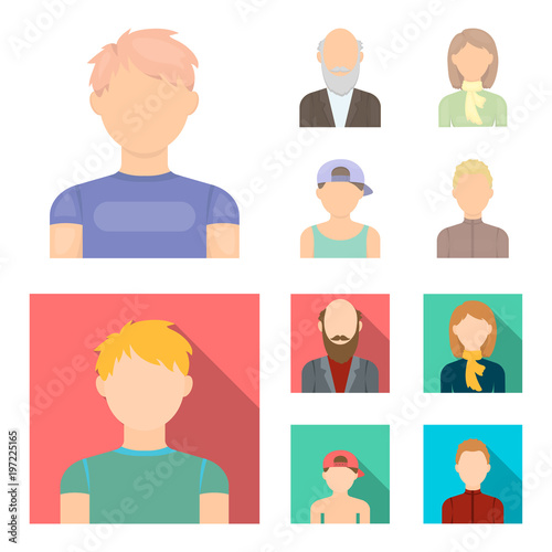Boy in a cap, redheaded teenager, grandfather with a beard, a woman.Avatar set collection icons in cartoon,flat style vector symbol stock illustration web.