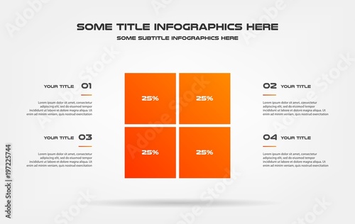 Pie chart of percentage infographics. Element of graph, diagram with 4 options - parts, processes, timeline. Vector business template for presentation, workflow layout, annual report