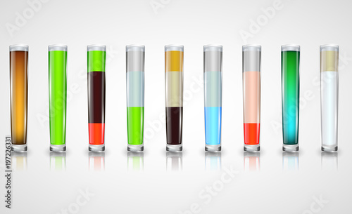 Set of alcoholic cocktails in shot glasses (shooters) isolated on white. vector illustration