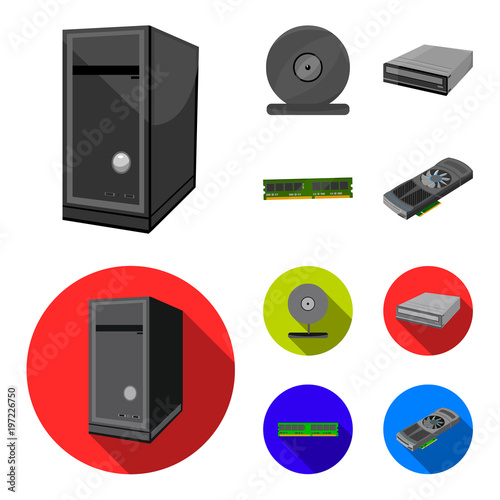 System unit, memory card and other equipment. Personal computer set collection icons in cartoon,flat style vector symbol stock illustration web.