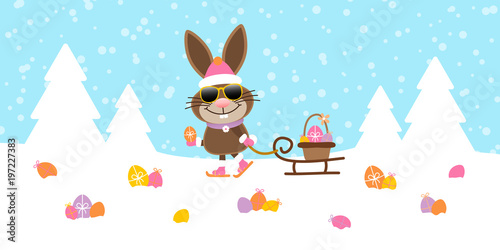 Bunny Sunglasses Sleigh Meadow Easter Eggs Snow Blue