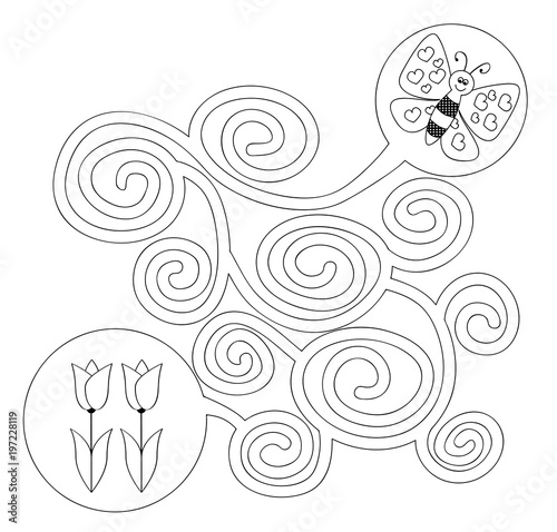 Obraz na płótnie Spring maze game with butterfly and tulips/ vector illustration for children w salonie