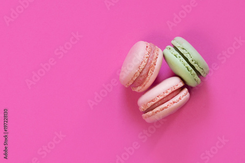 Card: pink and green macarons on a pink background - punchy pastels