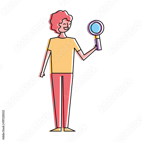 Wallpaper Mural smiling man cartoon holding magnifier glass vector illustration Torontodigital.ca
