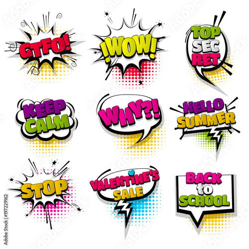 Set hand drawn effects comic speech bubbles