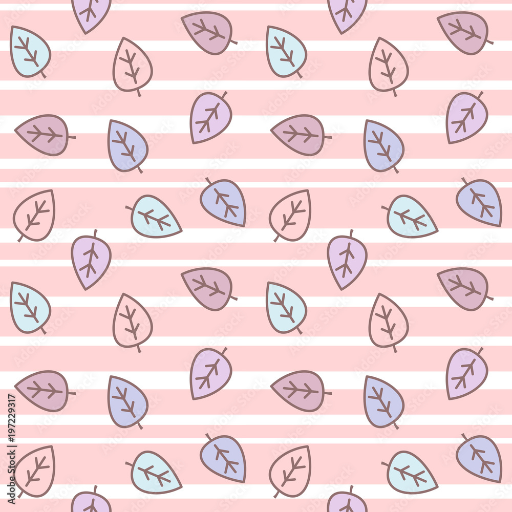 cute lovely striped seamless vector pattern background illustration with leaves
