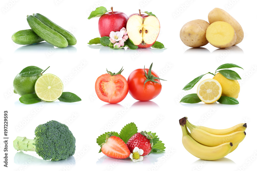Obst und Gemüse Früchte viele Apfel Tomaten Bananen Farben Freisteller freigestellt isoliert Obst und Gemüse Früchte viele Apfel Tomaten Bananen Farben Freisteller freigestellt isoliert
