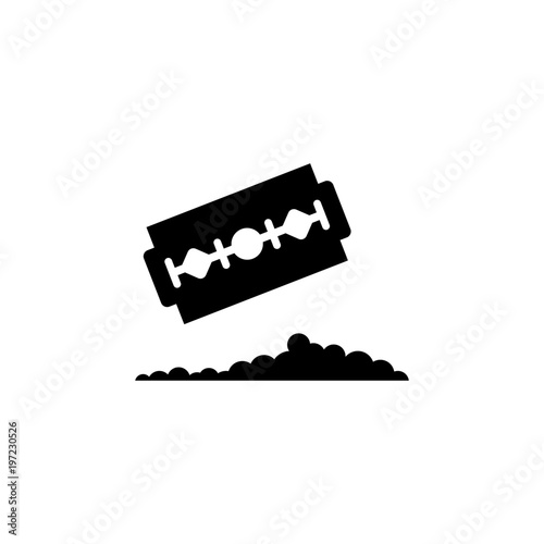 Razor Blade with Pile Cocaine. Flat Vector Icon. Simple black symbol on white background