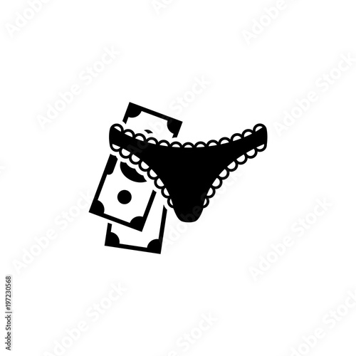 Prostitution. Women Panties with Money. Flat Vector Icon. Simple black symbol on white background