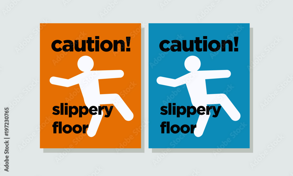 Caution Slippery Floor Sticker Sign In Flat Style Design Caution Slippery Floor Sticker Sign In Flat Style Design