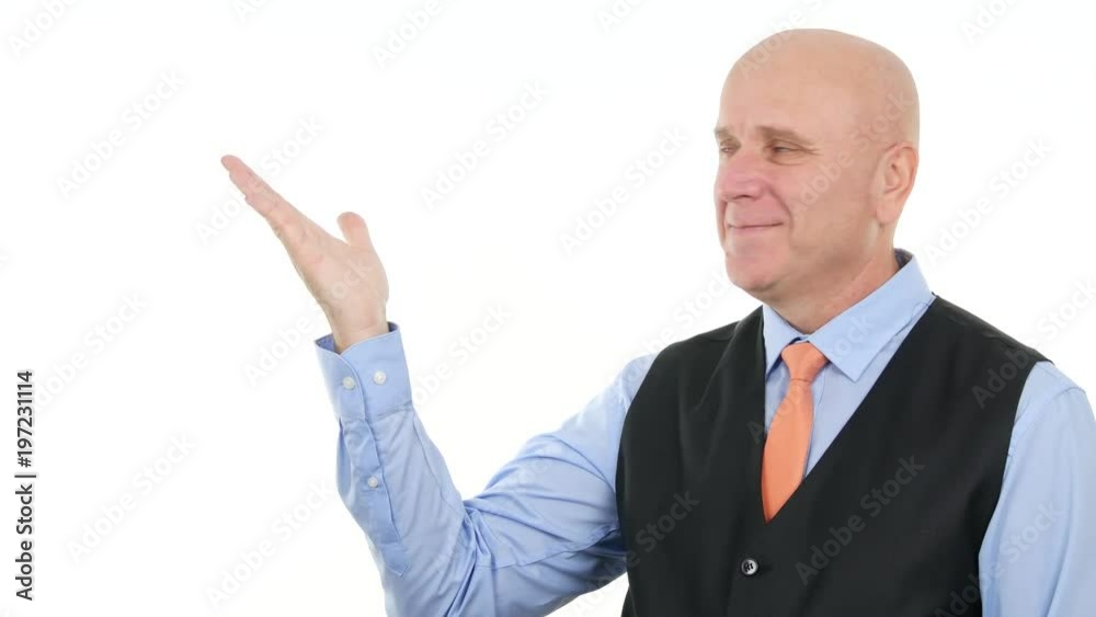 Businessman Presenting with Hand Gestures in TV Advertise Businessman Presenting with Hand Gestures in TV Advertise